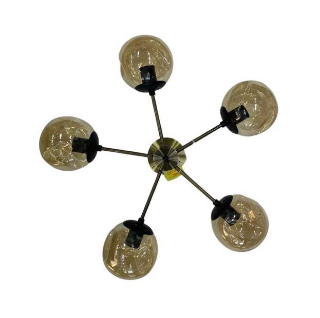 Потолочная люстра на 5 стеклянных шаров, SvetAlmaty.kz цвет бронзово-черный, цоколь Е27